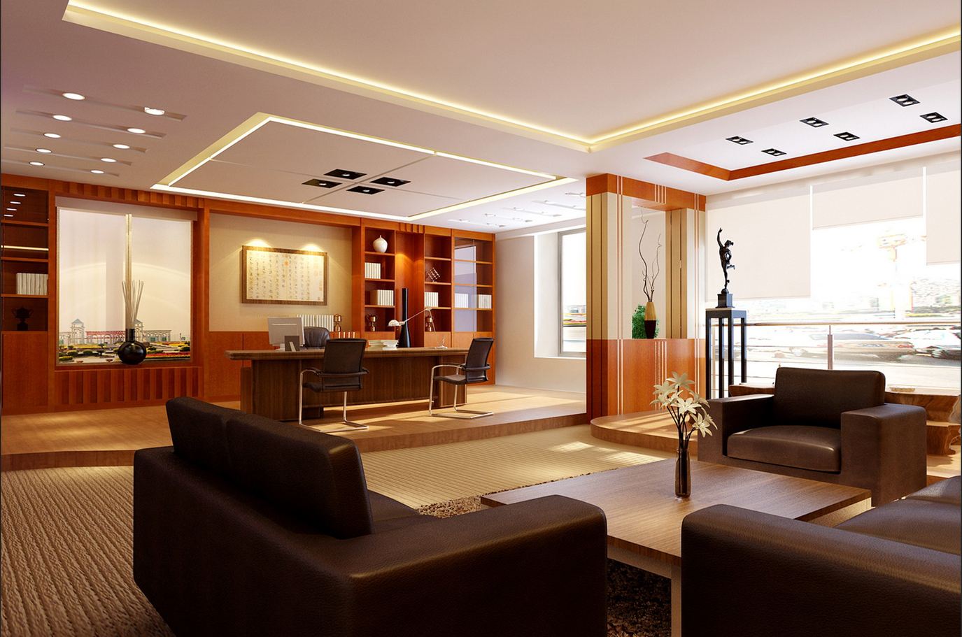 長沙辦公室風水中老總辦公室座位最佳位置方位效果圖