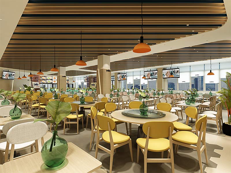 長(zhǎng)沙餐飲門店裝修公司天磁材料｜員工食堂餐廳裝修設(shè)計(jì)效果案例效果圖